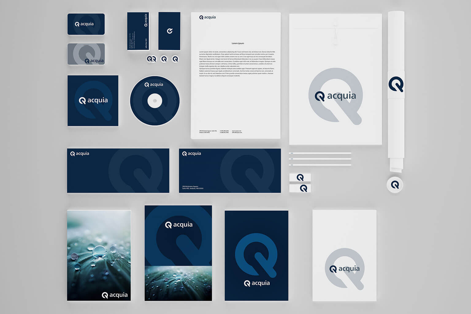 Acquia, brand id, logo, brochure, business card for a creative software company