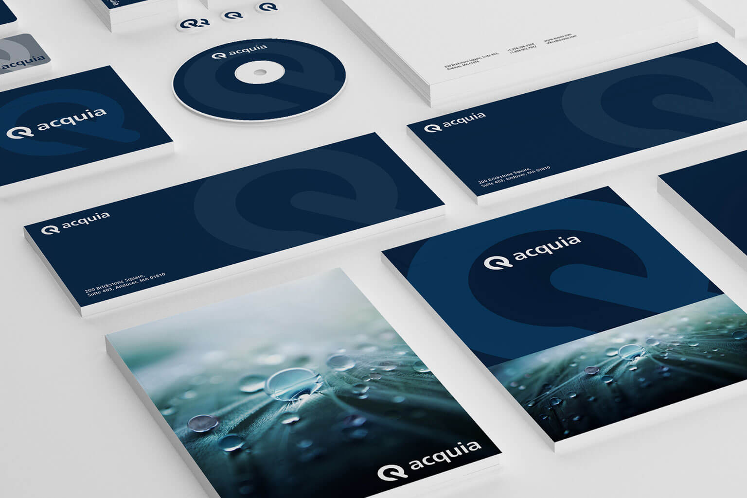 Acquia, brand id, logo, brochure, business card for a creative software company