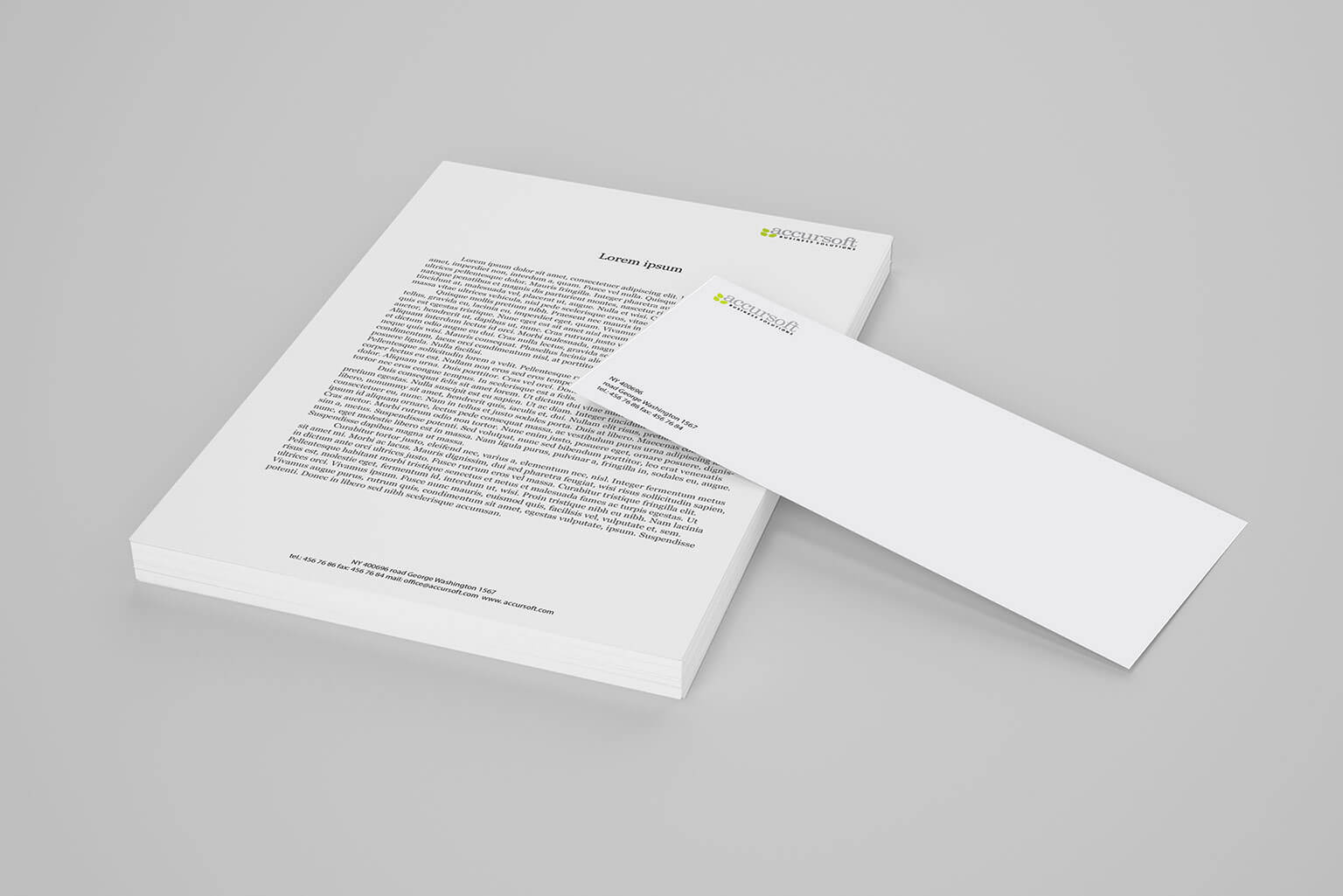 Accursoft, visual identity logo, and stationery for a software company who believes in practical creativity​